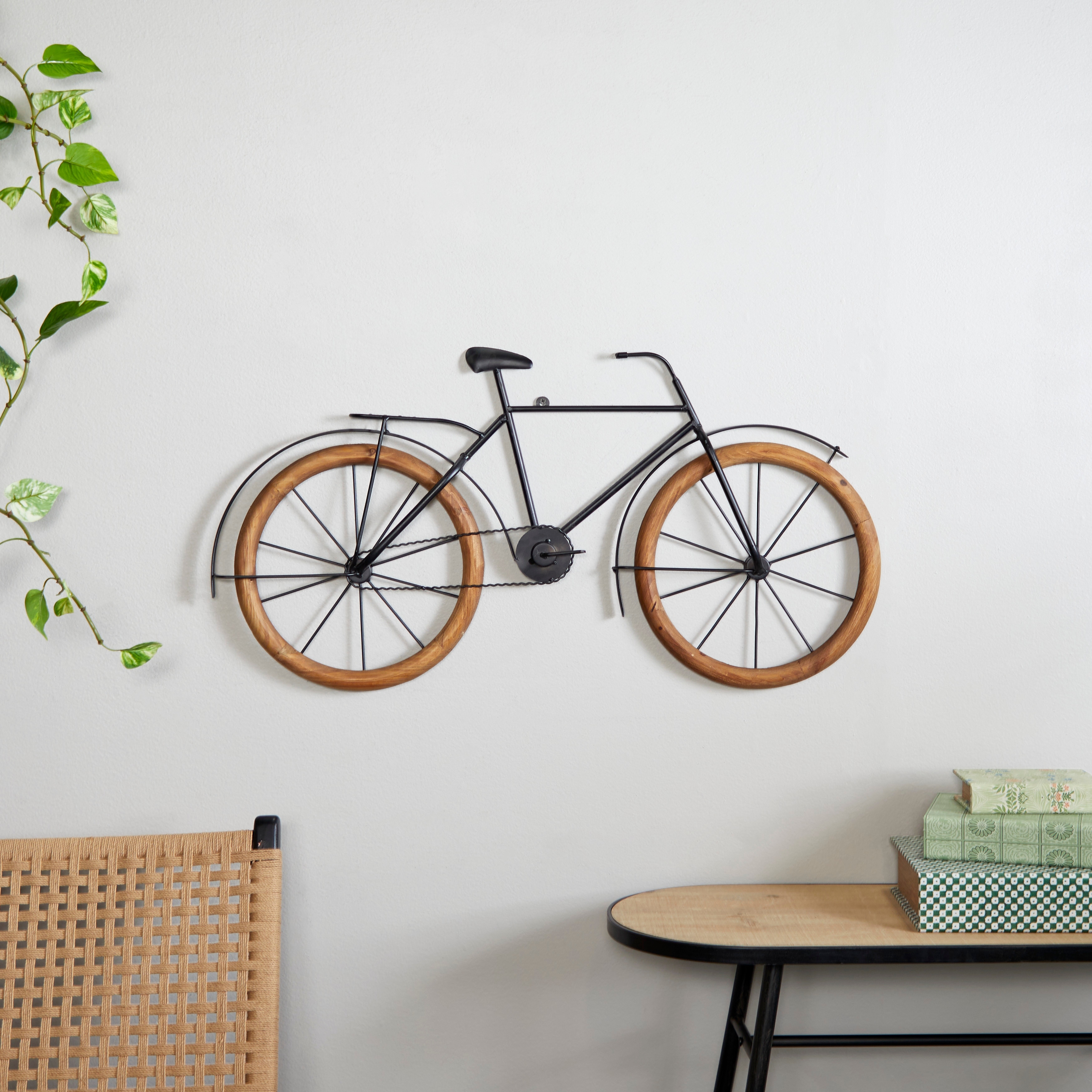 Brown Metal Bike Home Wall Decor with Wood Wheels