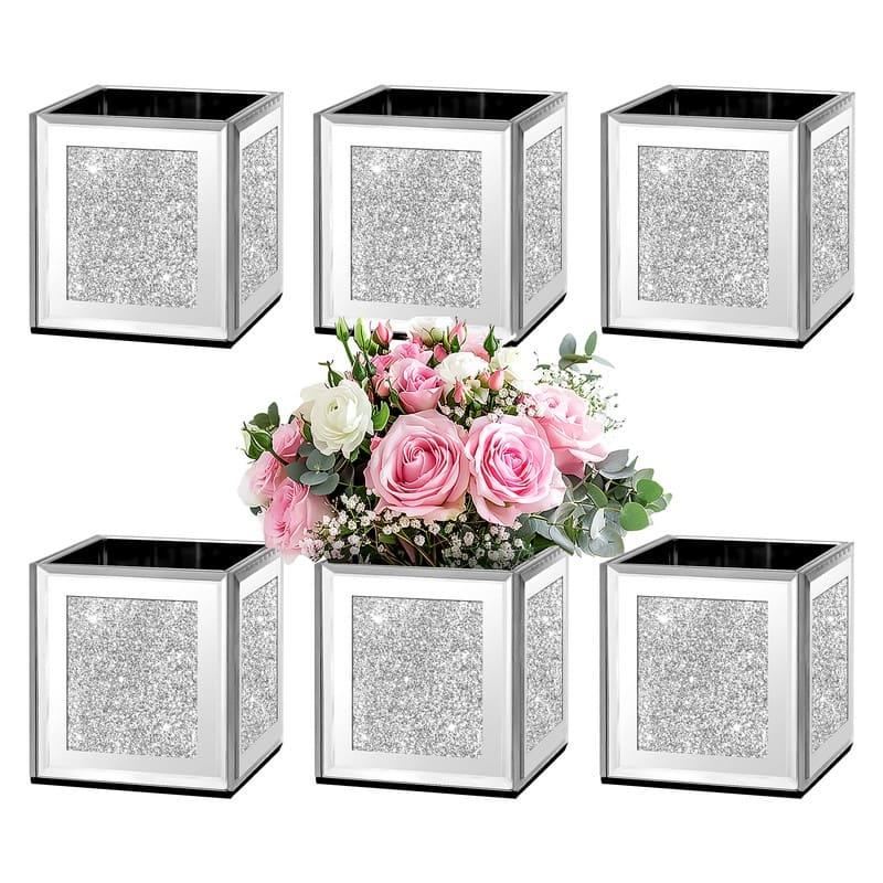 Square Mirrored Glass Table Vase (Set of 6)