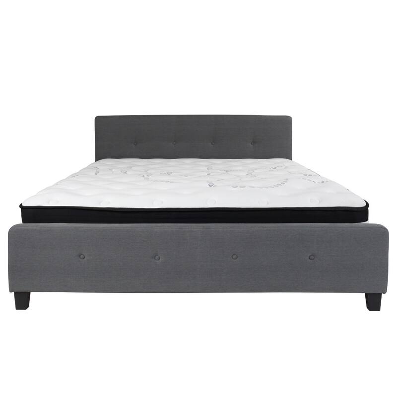 Button Tufted Upholstered Platform Bed with Pocket Spring Mattress