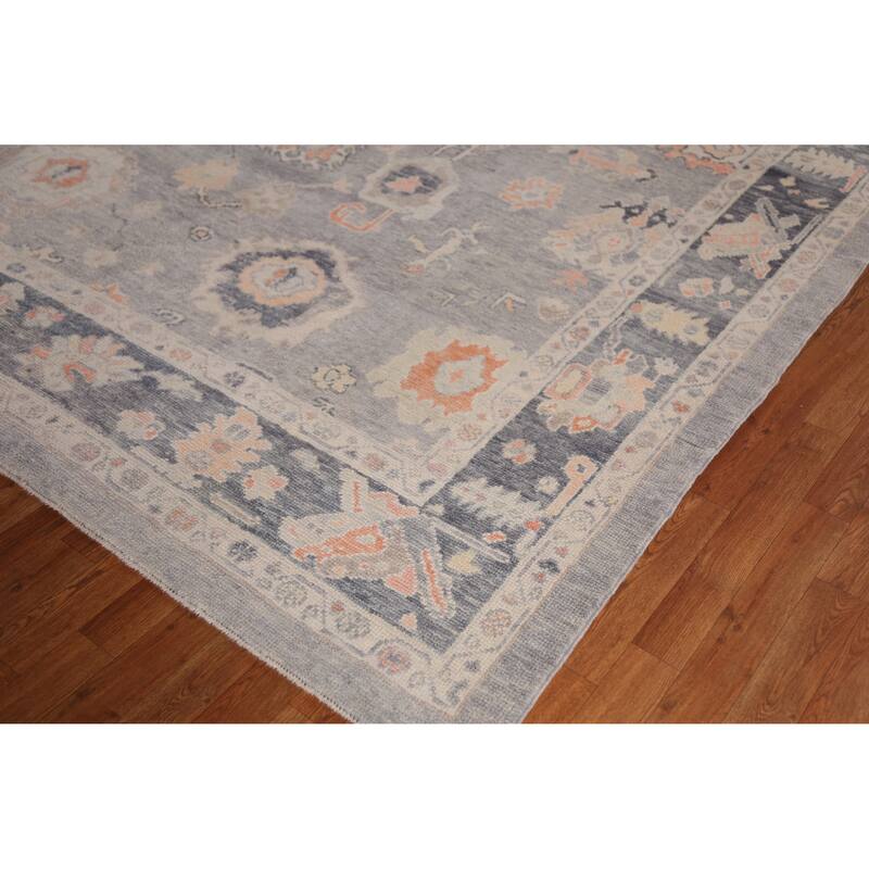 Hand Knotted Oriental 100% Wool Carpet Transitional All-Over Greys & Charcoal Oushak Area Rug - 12' 4'' X 8' 11''