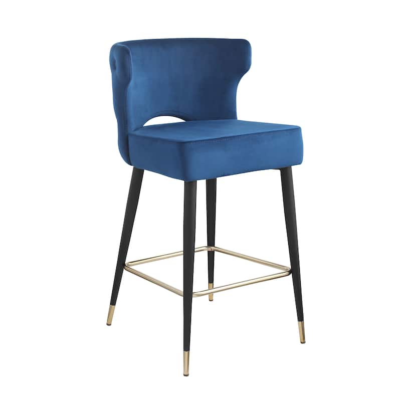 Contemporary Velvet Thick Upholstered Counter Bar Stool Set of 2,with Gold Tipped and Black Metal Legs