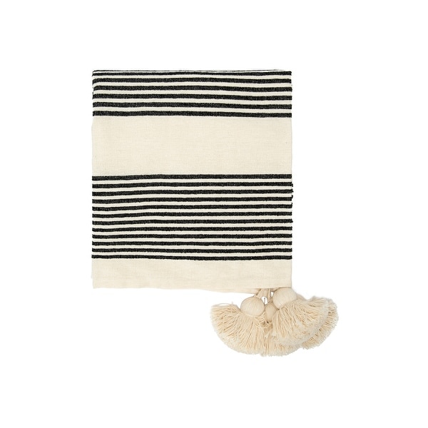 Cotton & Chenille Woven Throw with Stripes & Tassels. Opens flyout.