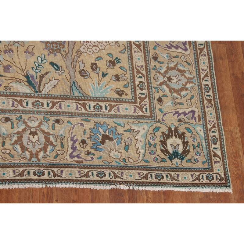 Blue Tabriz Persian Vintage Area Rug Hand-Knotted Wool Carpet - 9'11" x 13'2"