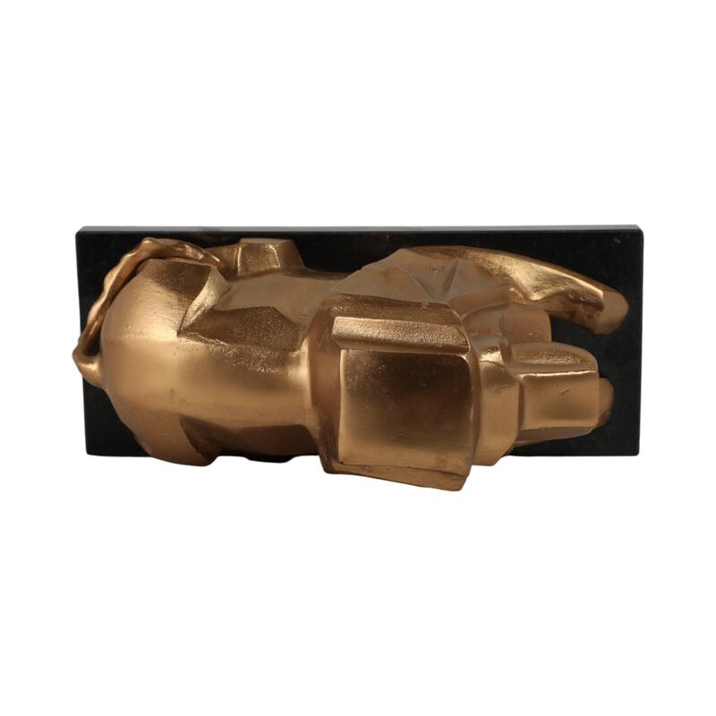 Metal Stone Sculpture Lion Design Modern Glam Accent - 8" Gold - 12" x 6" x 8"