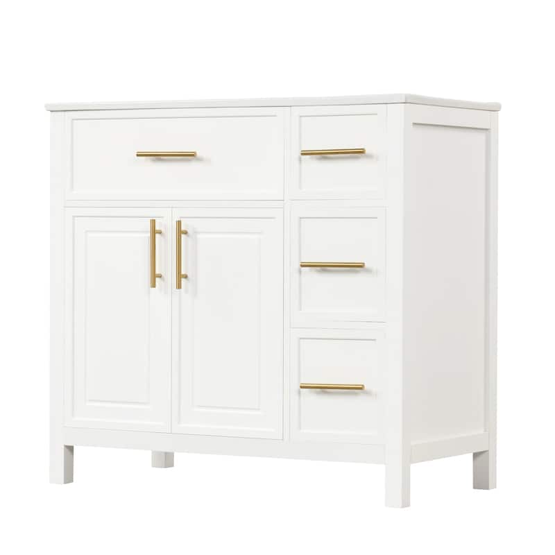 36 inch Freestanding Bathroom Vanity Set in Off White with Integrated Ceramic Sink