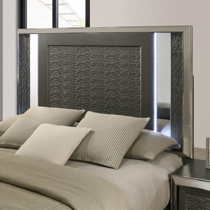 Furniture of America Iralles Modern 5-Piece Dark Grey Wood Platform Bedroom Set with LED Light