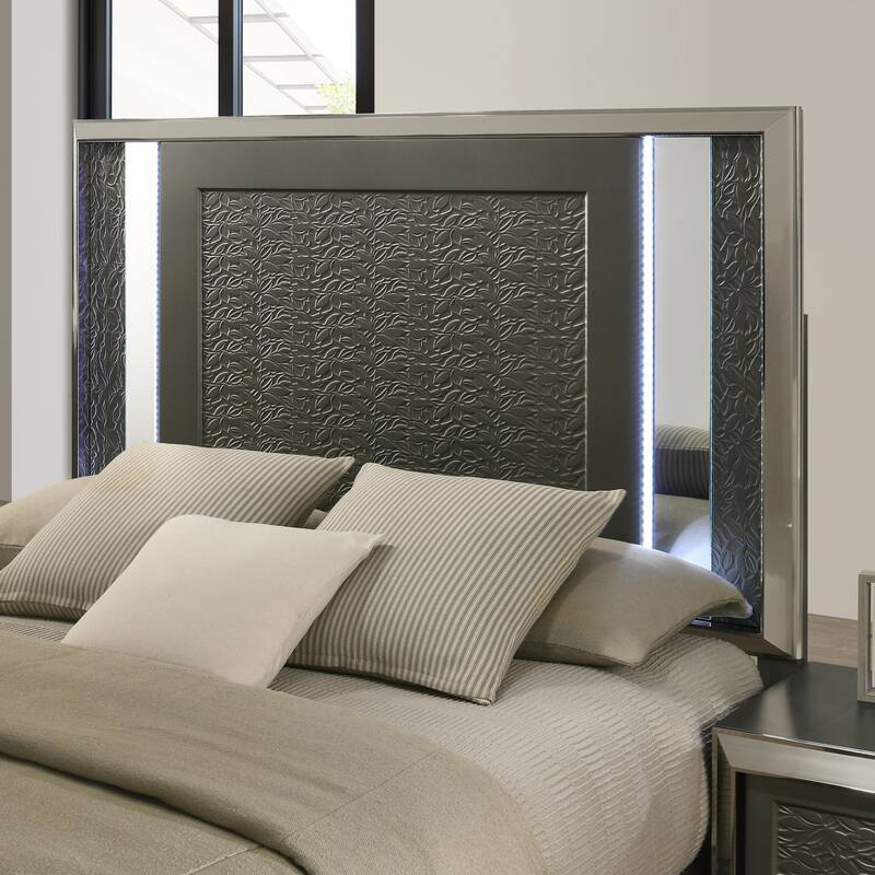 Furniture of America Iralles Modern 5-Piece Dark Grey Wood Queen Platform Bedroom Set with LED Light