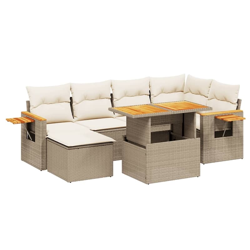 vidaXL Patio Sofa Set with Cushions Footstool and Table 7 Piece Poly Rattan