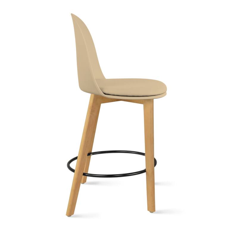 25" Plastic Armless Bar Stool Chair Dowel Natural Wood Eiffel Legs For Kitchen Counter Height Dining