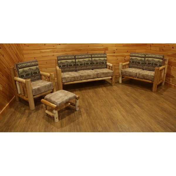 slide 1 of 6, White Cedar Log - Santa Fe Living Room Set Bear Run and Emerson Buff Fabric