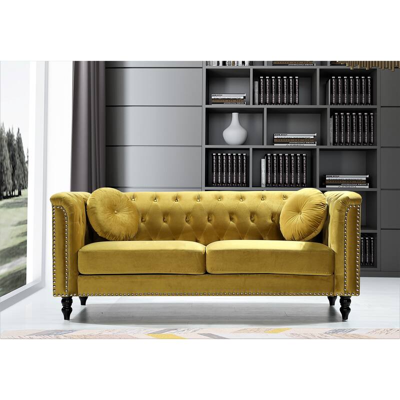 Vivian Classic Velvet Kittleson Nailhead Chesterfield Sofa