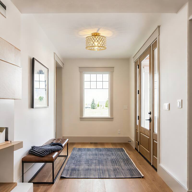 1-Light Modern Vintage Drum Crystal Semi-Flush Mount Ceiling Light