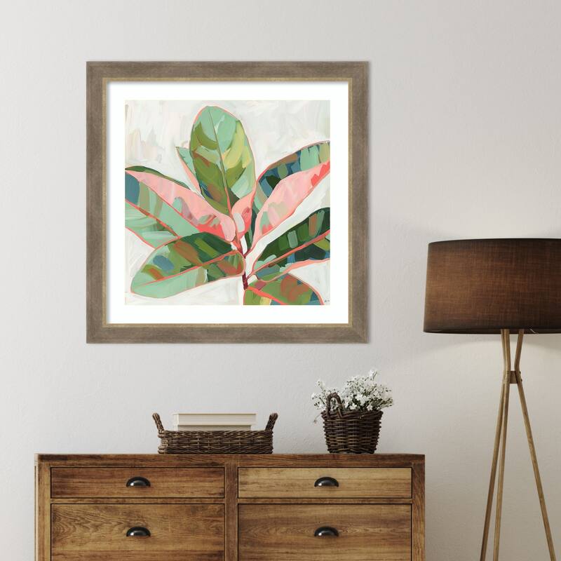 Abstract Pink Ficus by Tradelink inhouse artist Wood Framed Wall Art Print - Driftwood Tan