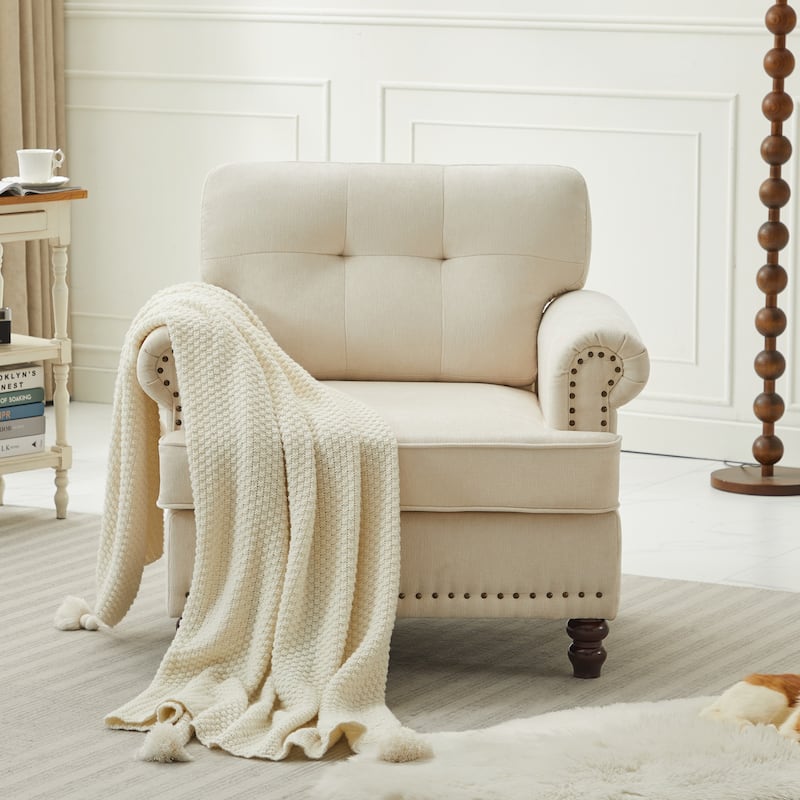 Set of 1 Piece,Chenille Tufted Armchair with Solid Rubberwood Legs for Livingroom