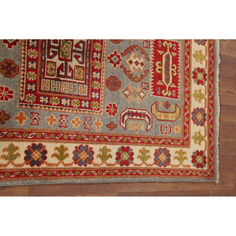 Geometric Kazak Accent Rug Handmade Wool Carpet - 3'4" x 5'0"