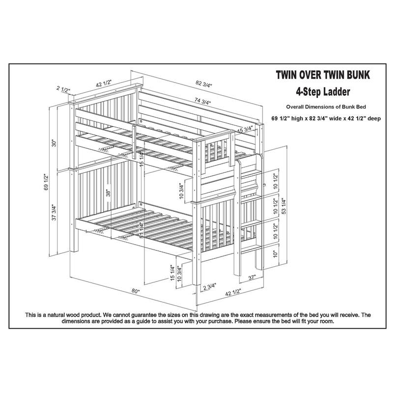 Taylor & Olive Trillium Tall Twin over Twin Bunk Bed, 2 Drawers