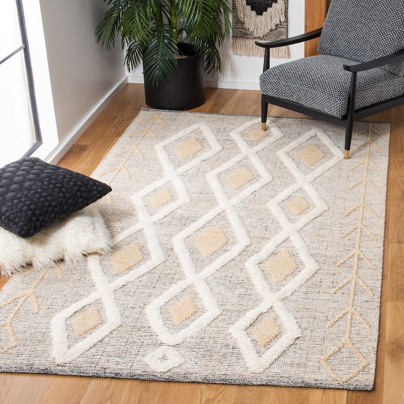 SAFAVIEH Handmade Vermont Sebrina Boho Wool Rug - 5' x 8' - Gold/Ivory