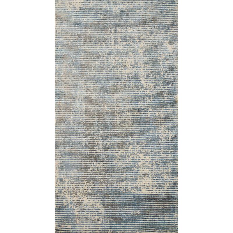 Hand Knotted Oriental Viscose Silk Carpet Modern Abstract Navy Blue & Blues Abstract Area Rug - 4' 0'' X 2' 0''
