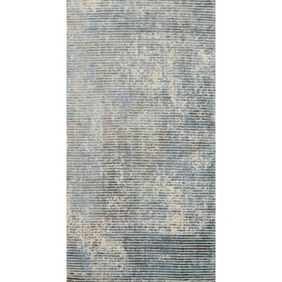 Hand Knotted Oriental Viscose Silk Carpet Modern Abstract Navy Blue & Blues Abstract Area Rug - 4' 0'' X 2' 0''