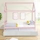preview thumbnail 2 of 12, Solid Wood Twin House Bed Frame with Twin Size Trundle For Warm Pink Color