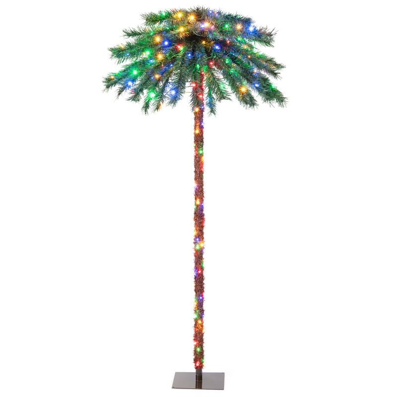Gymax 6FT Artificial Palm Christmas Tree Pre-Lit Decor Tree w/ PVC