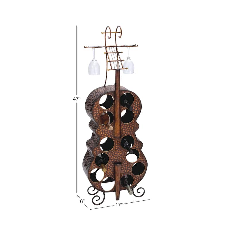 Metal Cello 12 Bottle Standing Wine Rack - Brass - Roche River Decor - 6"W x 17"L x 47"H