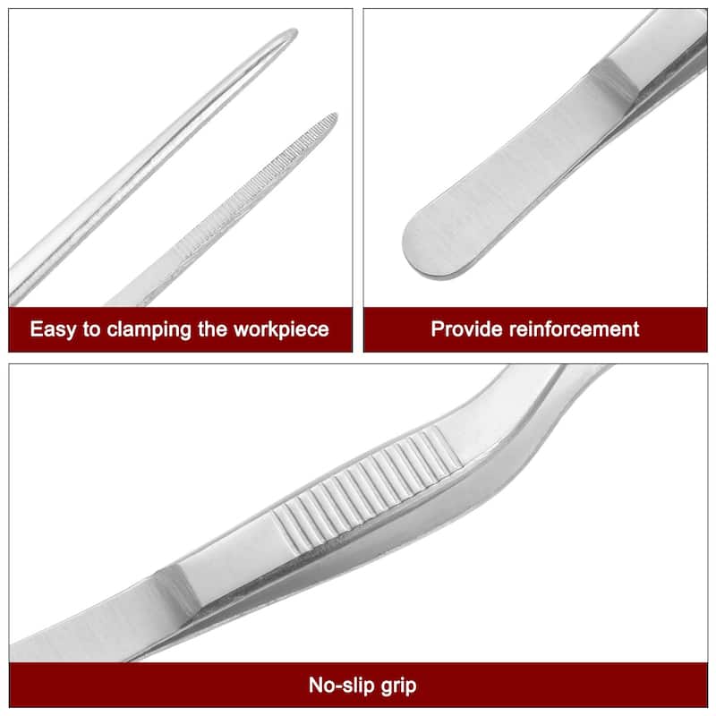 Offset Tweezer Tongs Stainless Steel Kitchen Cooking Precision Tweezer - Silver - 7.87"