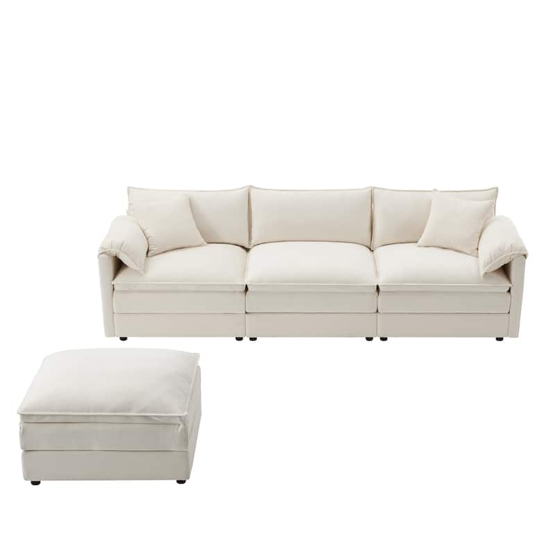 Chenille Modular Sectional Sofa, L Shaped Upholstered Cloud Couch Set, Oversized 4 Seat Sofa with Movable Ottoman