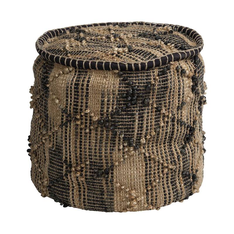 20-Inch Jute Geometric Pouf Ottoman for Living Room Bedroom and Lounge
