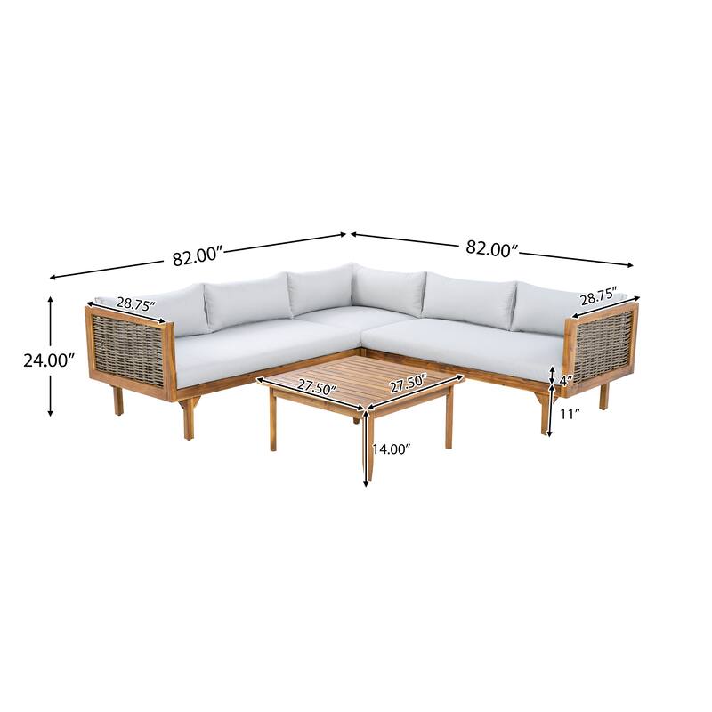 Premium Sectional Seating Group with Waterproof Cushions and Acacia Wood Frame for Outdoor Use Light Gray