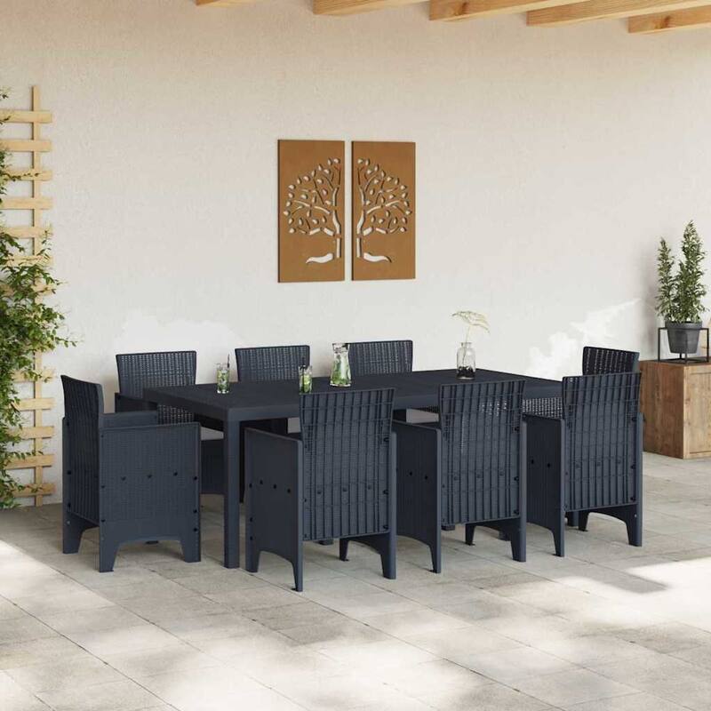 vidaXL Garden Dining Set 7/9 pcs Anthracite/Brown Polt rattan - 200 x 100 x 73 cm