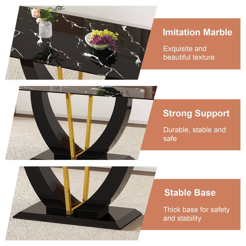 Modern minimalist and luxurious black imitation marble texture dining table rectangular office desk. Game desk
