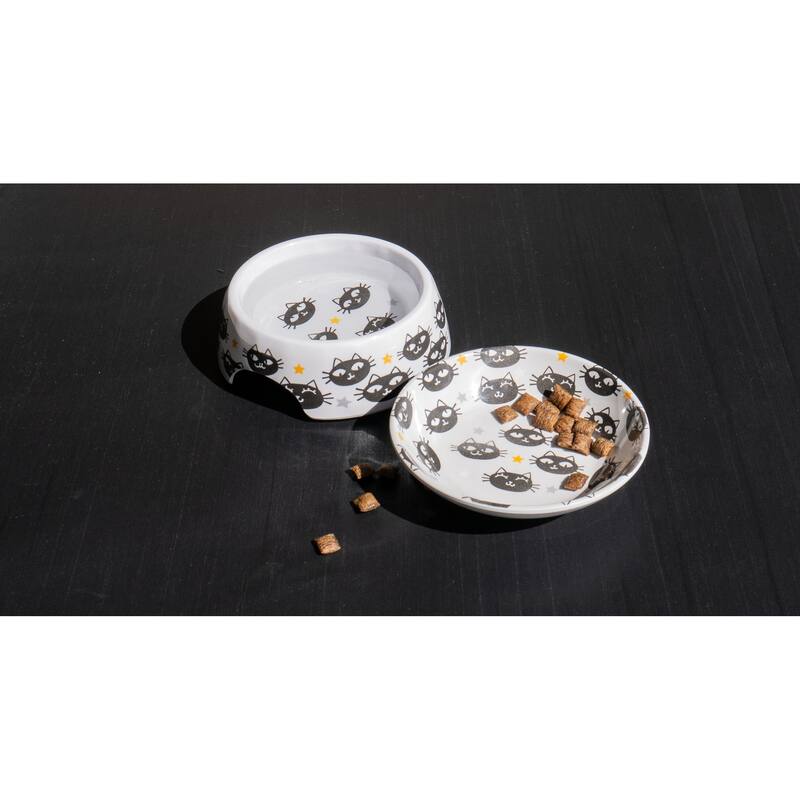 Abode Homewares Matt The Cat Melamine Pet Bowl - Small - 1 Cup - White - Set of 2