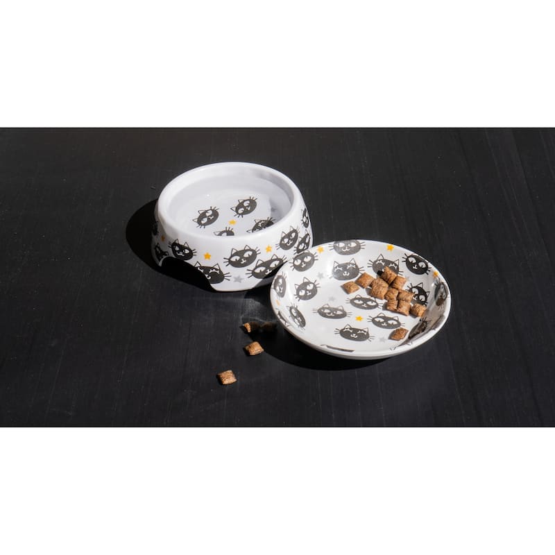 Abode Homewares Matt The Cat Melamine Pet Saucer - 0.75 Cup - White - Set of 2