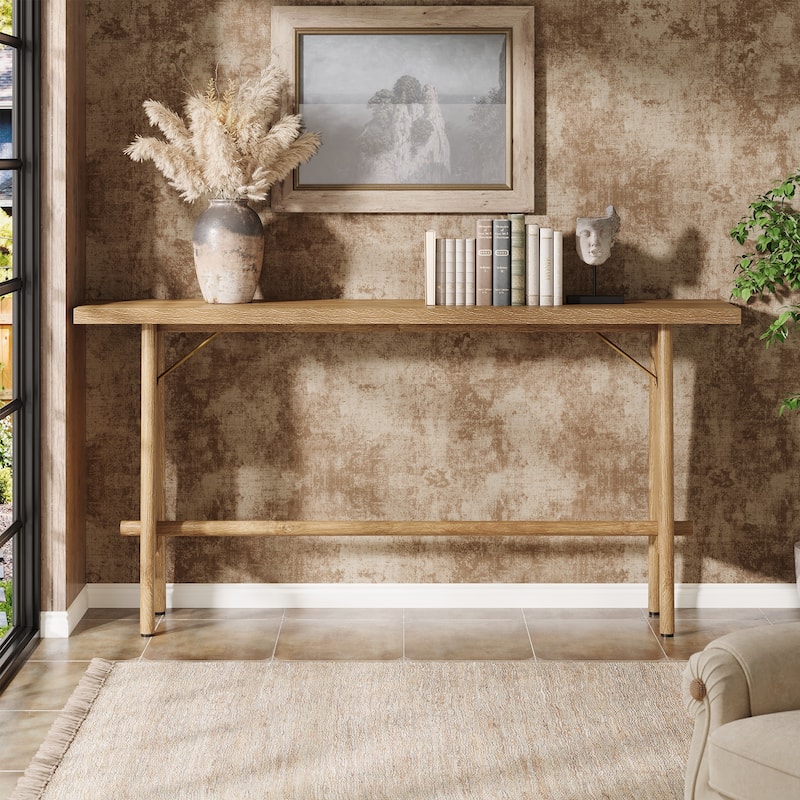 63" Long Console Table, Modern Entryway Table with Metal Legs
