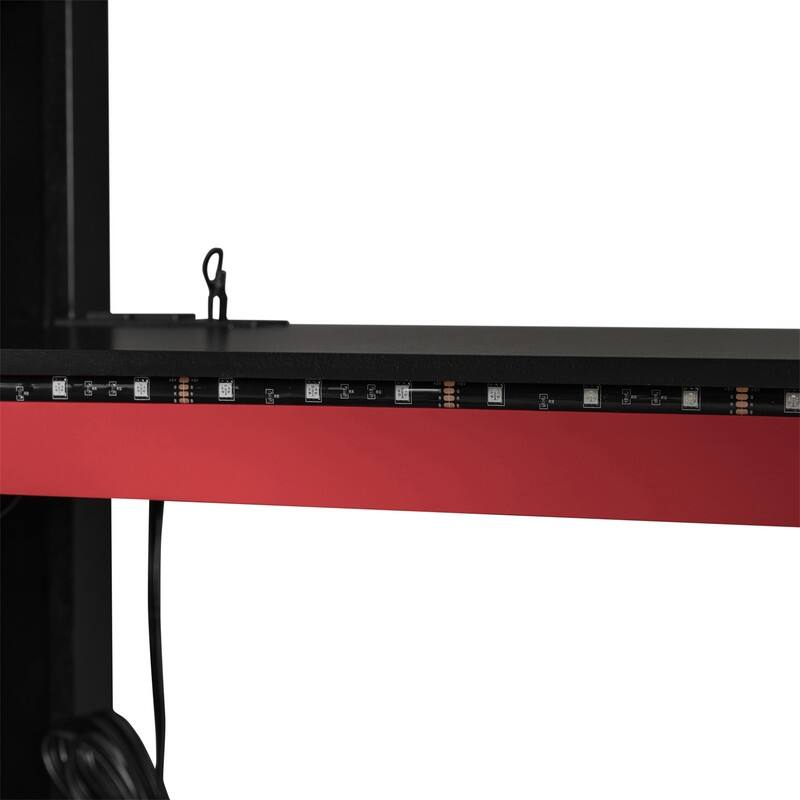 Full Size Gaming Loft Bed with Bulit-in Desk and Wardrobe, Wooden Loft Bedframe with RGB LED Light and Storage Drawers