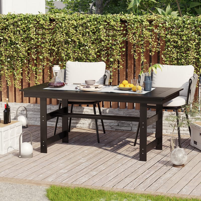 70.9" Outdoor Dining Table with Umbrella Hole, HDPE All Weather Patio Table Waterproof UV Resistant Rectangular Dining Table - Black