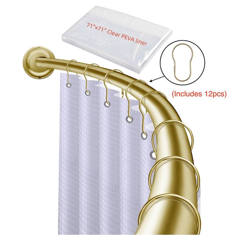 Utopia Alley Rustproof Wall Mounted Single Curved Shower Rod, Aluminum, 45" to 72" Wide, Includes Shower Rings and PEVA Liner