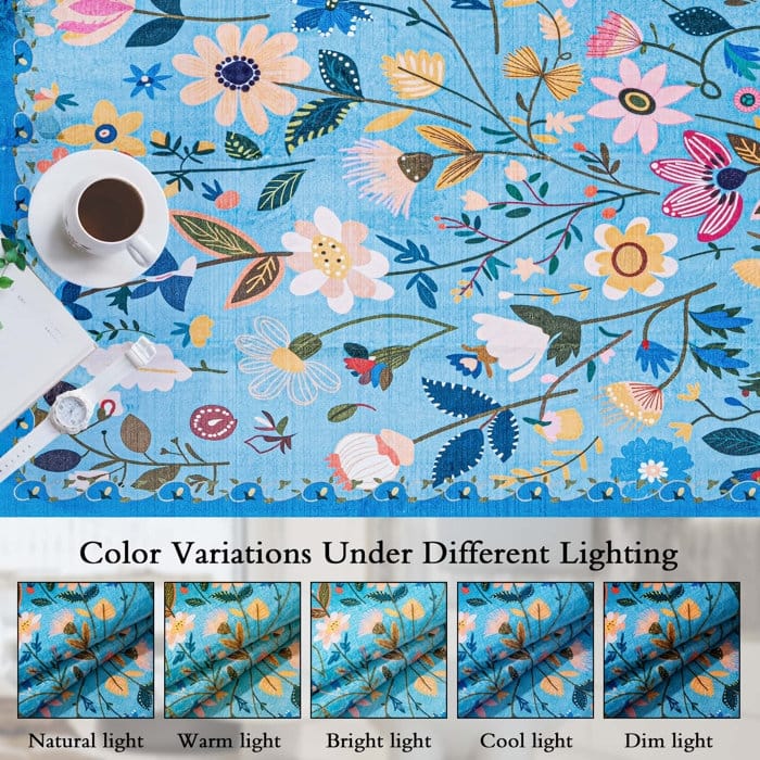 Nature Floral Non-Slip Machine Washable Colorful Modern Area Rug