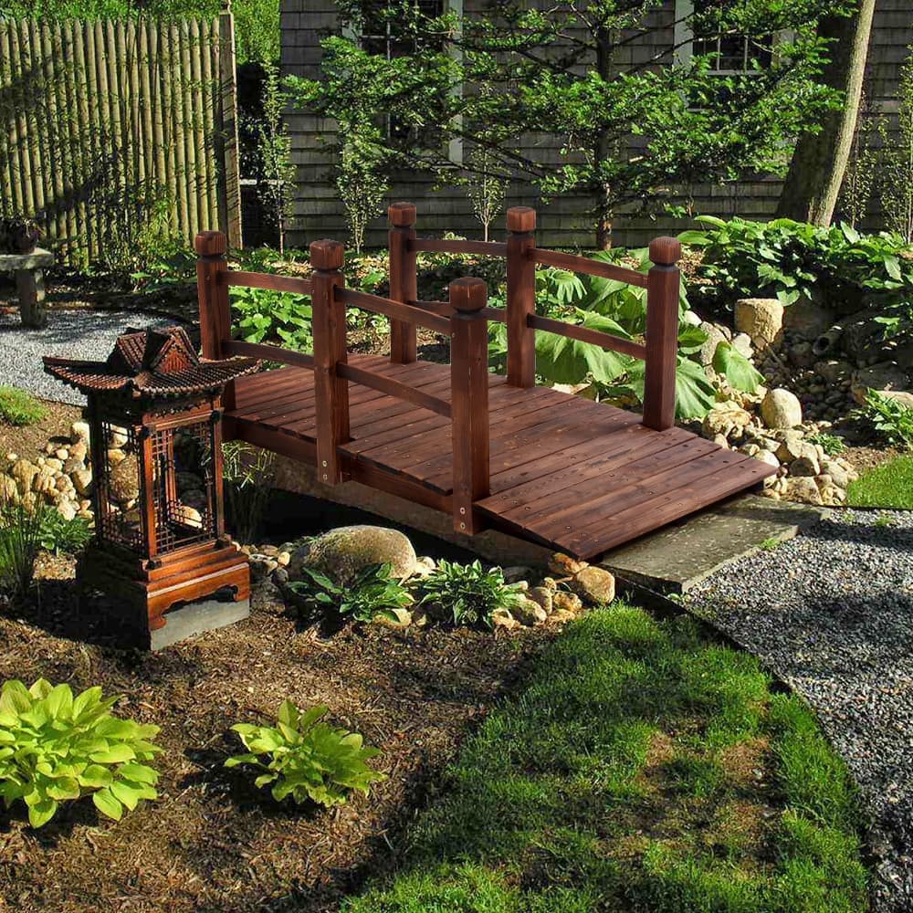 Outdoor Anticorrosive 59-inch Arch Courtyard Wooden Bridge