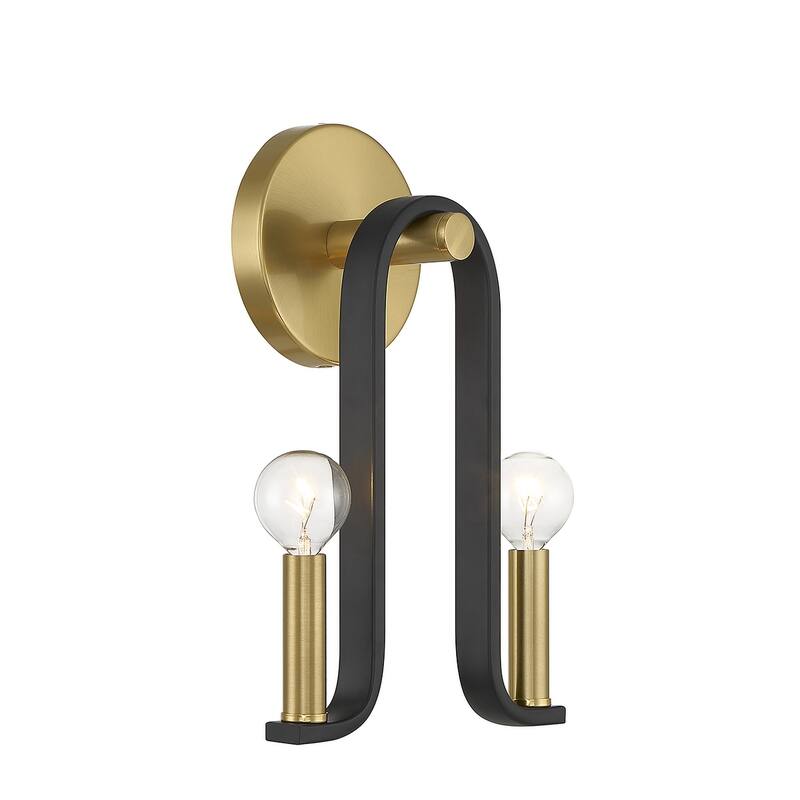 Matte Blackith Warm Brass Two Light Wall Sconce from the Archway Collection