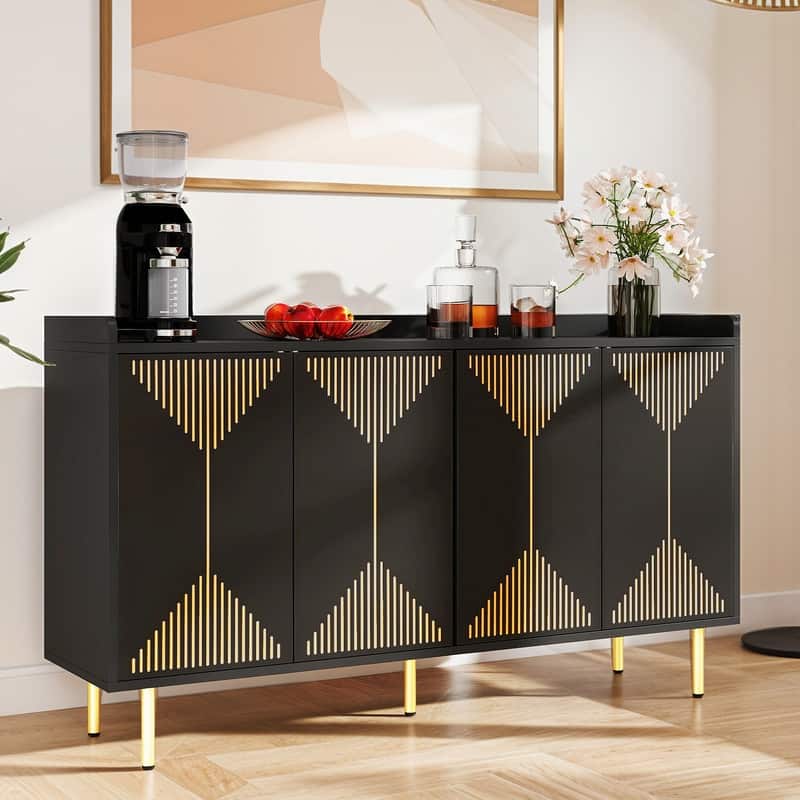 Moasis Modern 55" Sideboard Buffet Cabinet Carved Design - Black