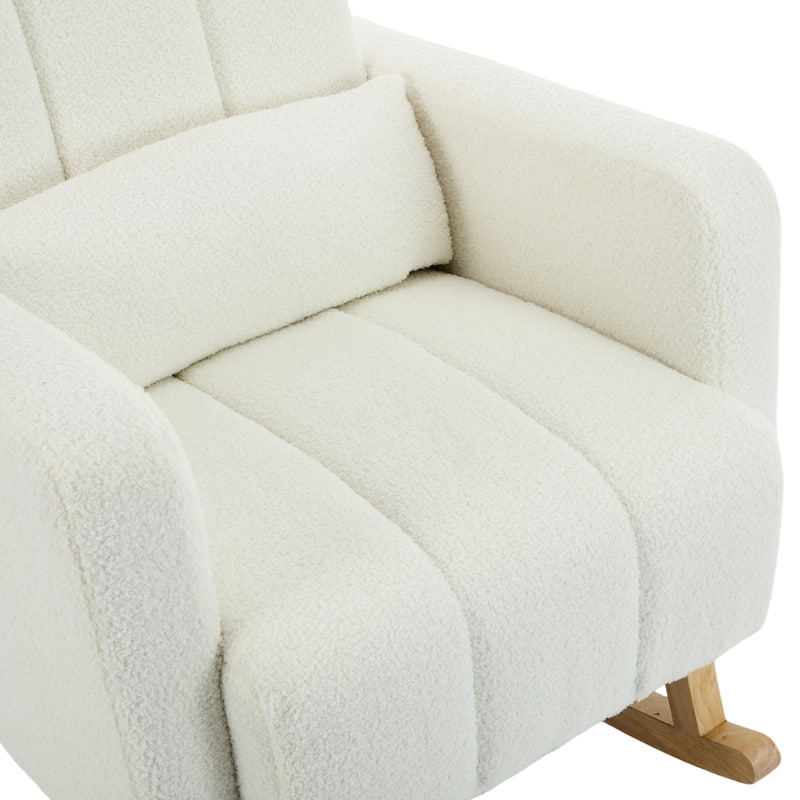Cream White Teddy Fabric Rocking Chair with Pillow