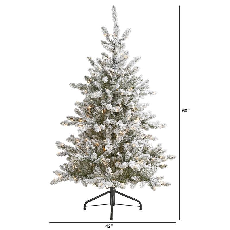 5' Flocked West Virginia Spruce Christmas Tree with 200 Clear Lights - Green