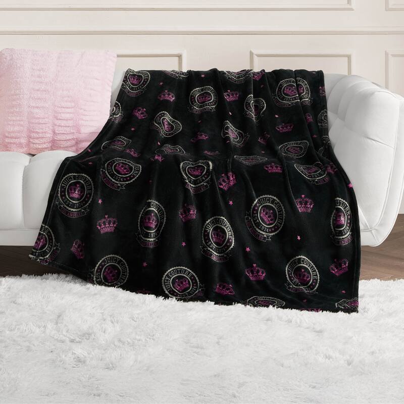 Juicy Couture Juicy Emblem 50" x 70" Plush Throw - 50x70 - Black