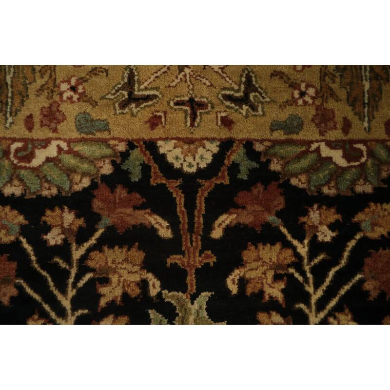 Hand Knotted Oriental 100% Wool Carpet Traditional All-Over Black Peshawar Runner Rug - 12' 1'' X 3' 3''