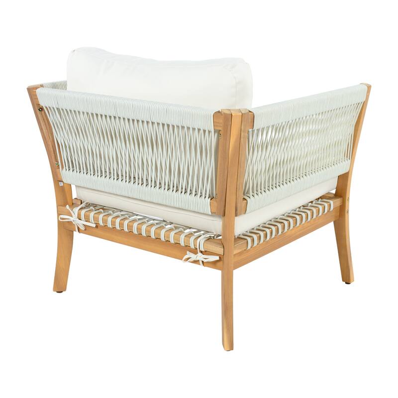 Christopher Knight Home - Modern Outdoor Acacia Wood Patio Lounge Chair with Woven Rope Accents and Weather-Resistant Cushions