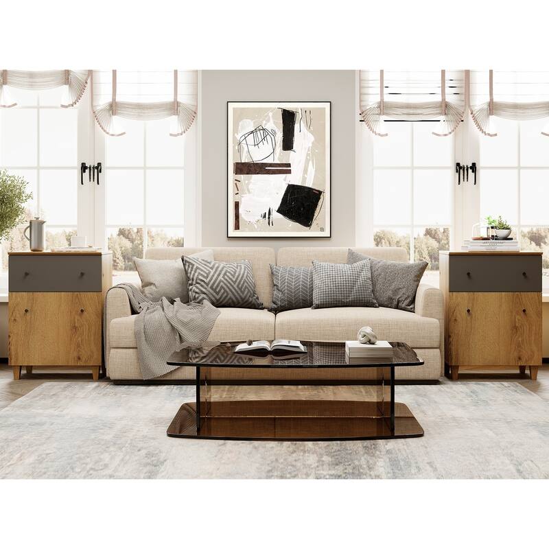 Living Room End Side Table with Drawer and Door, 23.6x15.3x32.4