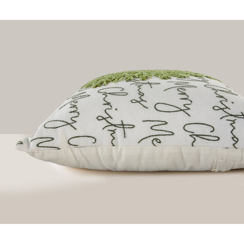 Rizzy Home Merry Christmas Tree Holiday Embroidered Throw Pillow