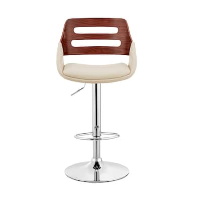 HomeRoots 25" Cream And Silver Iron Swivel Low Back Adjustable Height Bar Chair